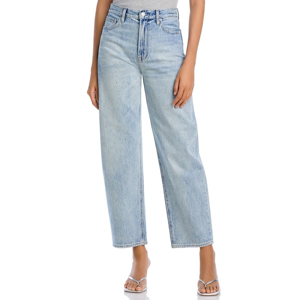 Pistola Wes High Rise Barrel Jeans Glitz Rhinestone Embellished Light Wash 28